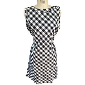 HOBBS London Linen/ Cotton Check Sheath Dress in Black & White US Size 12